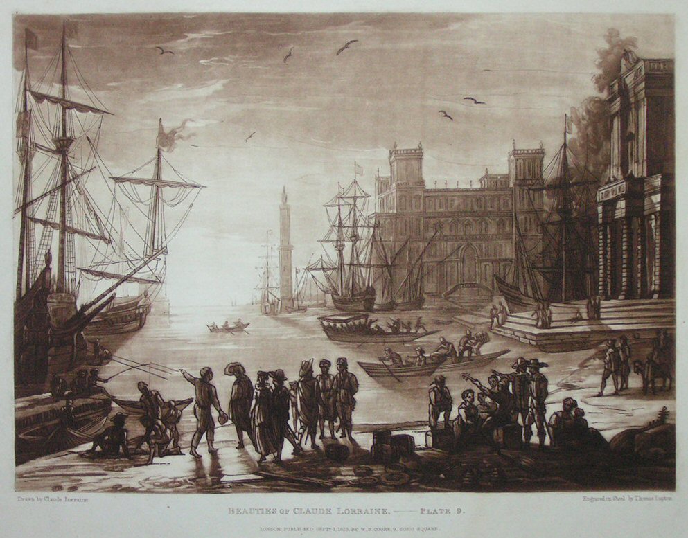 Mezzotint - Beauties of Claude Lorraine. - Plate 9. (Harbour with Villa Medici) - Lupton